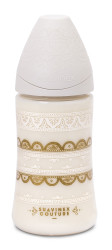 Suavinex - Suavinex Couture Geniş Ağız Biberon 270 ml - 3 Pozisyonlu Silikon Uç Beyaz