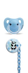 Suavinex - Suavinex Silikon Ortodontik Emzik ( 6 - 18 ay ) + Emzik Zinciri Set Panda (Mavi)