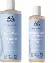 Urtekram - Urtekram Find Balance Kokusuz Şampuan 250 ml ve Duş Jeli 500 ml - Hassas Ciltler için