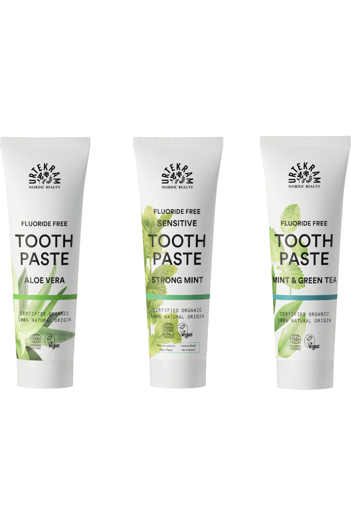 Urtekram - Urtekram Doğal Diş Macunu Seti 3x75 ml (Aloe Vera + Yoğun Nane + Yeşil Çay)